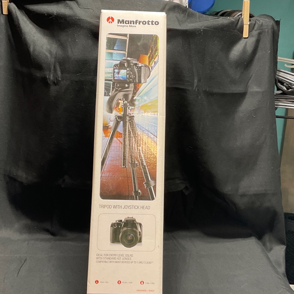 Manfrotto Black Tripod with Joystick Head.  Box Has Never Been Opened.